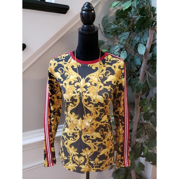 Original Gravity Blouse Top Women's Small Yellow Black Long Sleeve Crew Neck - Picture 2 of 12